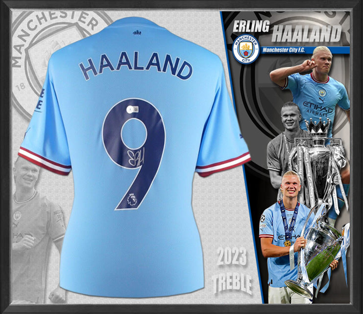 Erling HAALAND Manchester City Signed & Framed 2022/23 Jersey (Beckett)