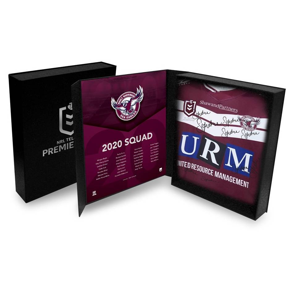 2020 Manly-Warringah Sea Eagles Squad Signed Jersey presented in a
