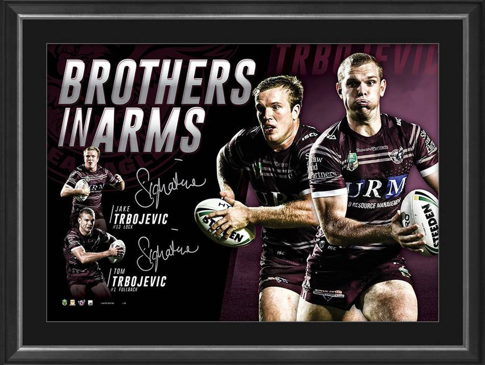'Brothers in Arms' Tom & Jake Trbojevic Manly Sea Eagles Signed & Framed