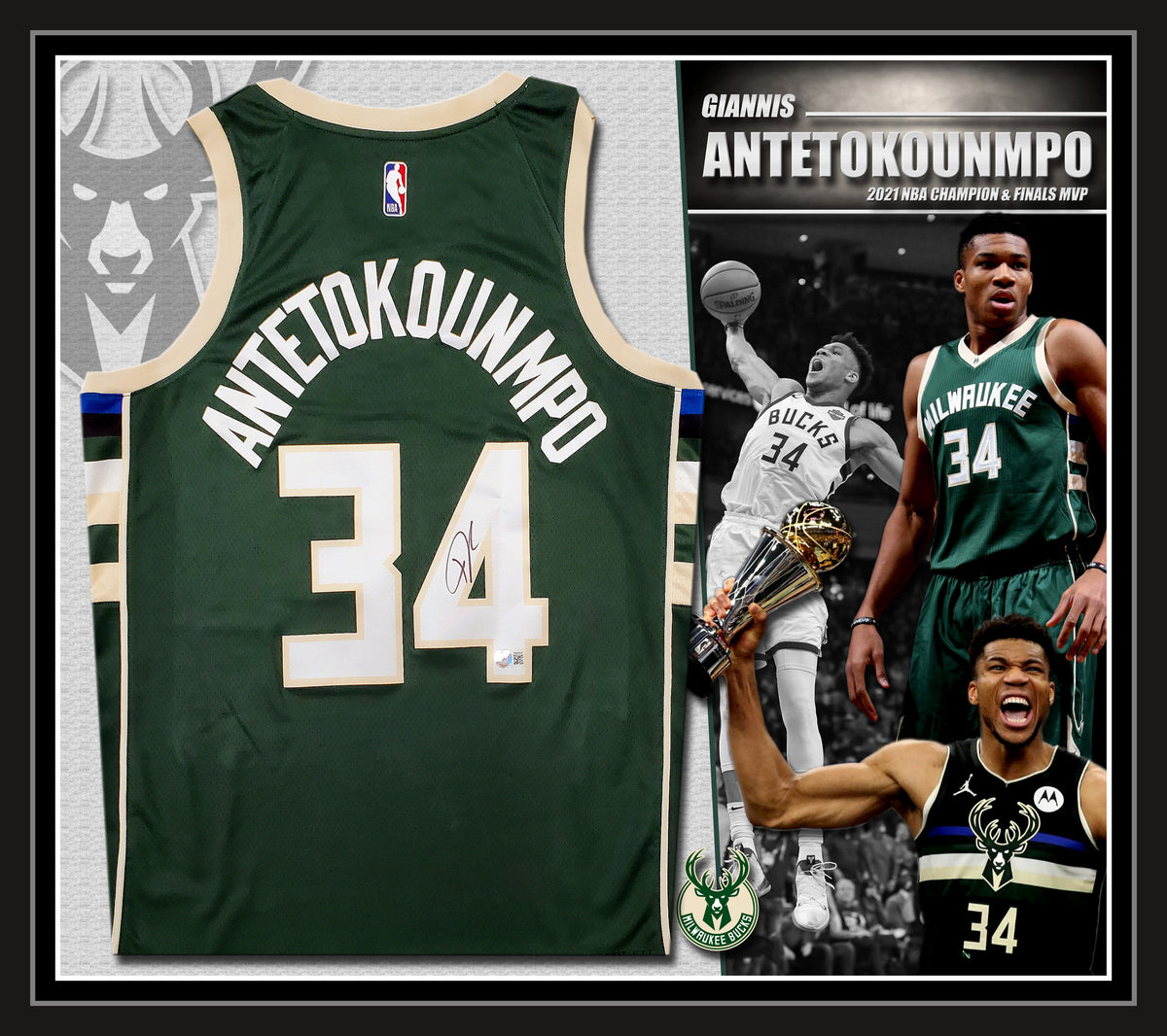 Milwaukee Bucks Giannis Antetokounmpo Autographed Green Nike Jersey Size L Beckett BAS QR