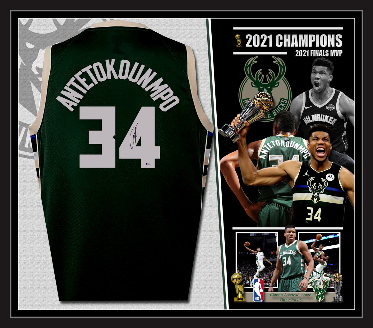 Giannis Antetokounmpo Milwaukee Bucks Signed Autograph Custom Jersey Green  GREEK FREAK Edition Beckett Certified at 's Sports Collectibles Store