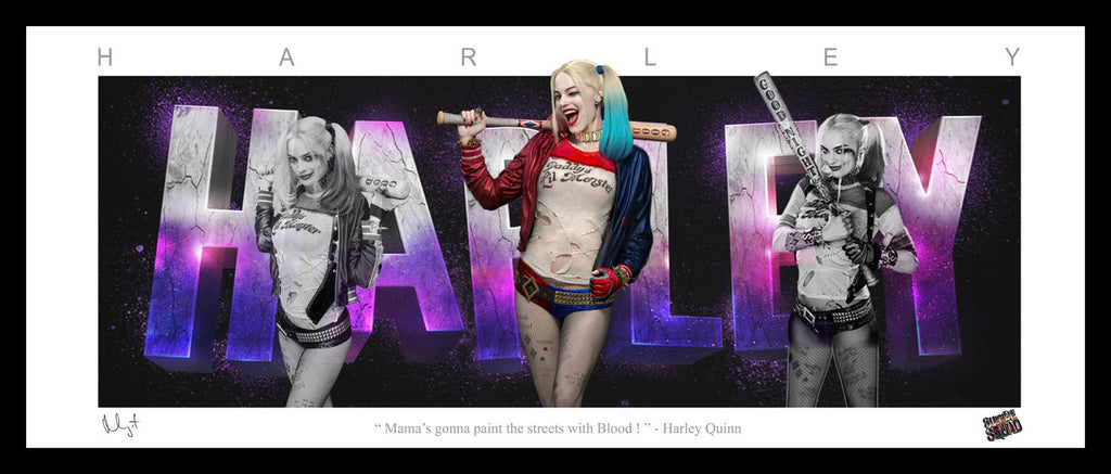 Harley Quinn Margot Robbie Suicide Squad Wings Style Lithograph Framed