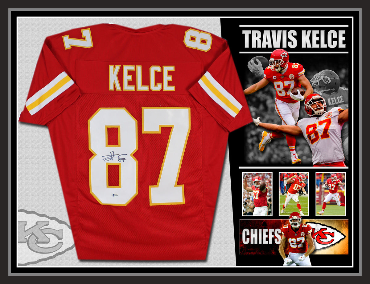 Travis Kelce Signed Chiefs Custom Framed Jersey Display (PSA)