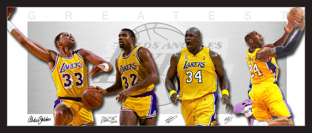 LAKERS GREATEST Wings Style Framed Lithograph - Kareem Kobe Magic Shaq
