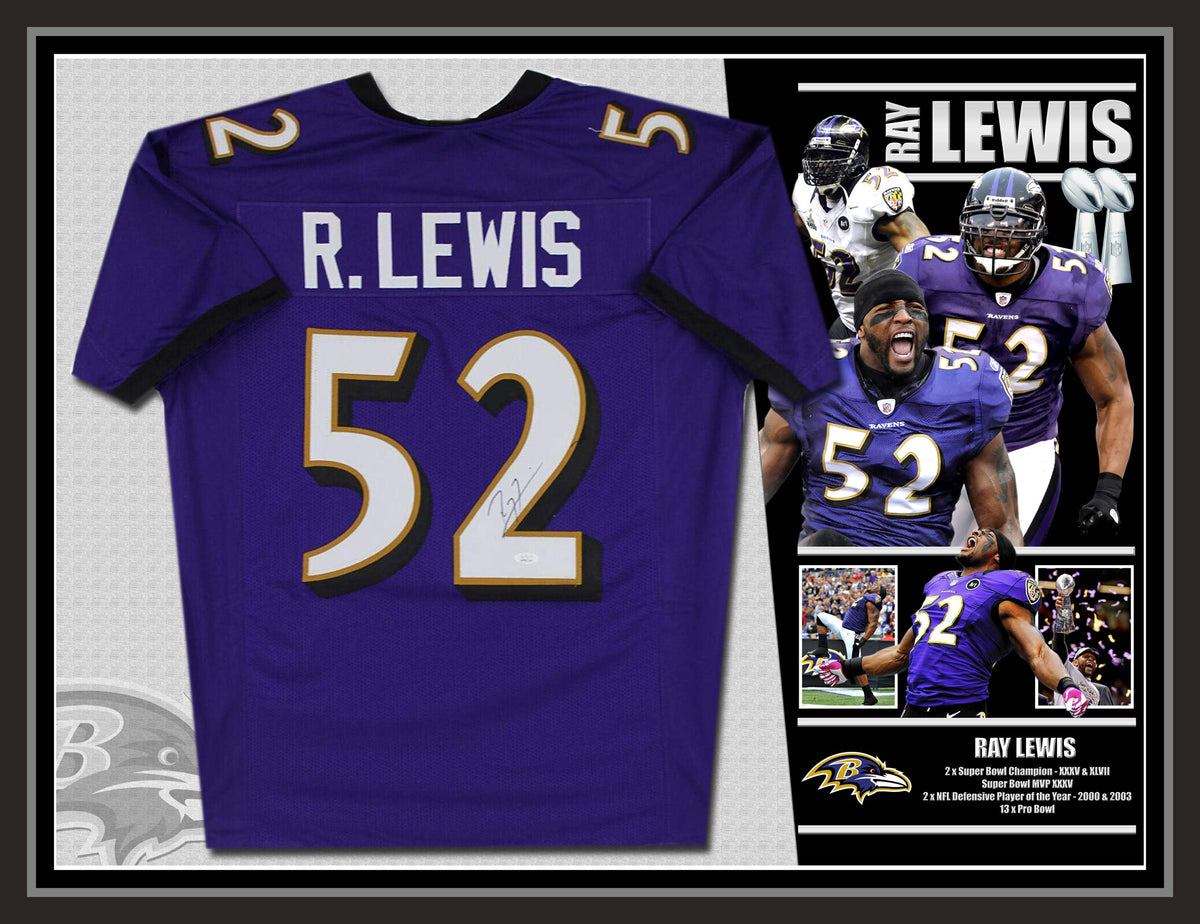 Ray Lewis Autographed Baltimore Signed Purple CHAMPS HOF Mitchell & Ness  Jersey JSA COA