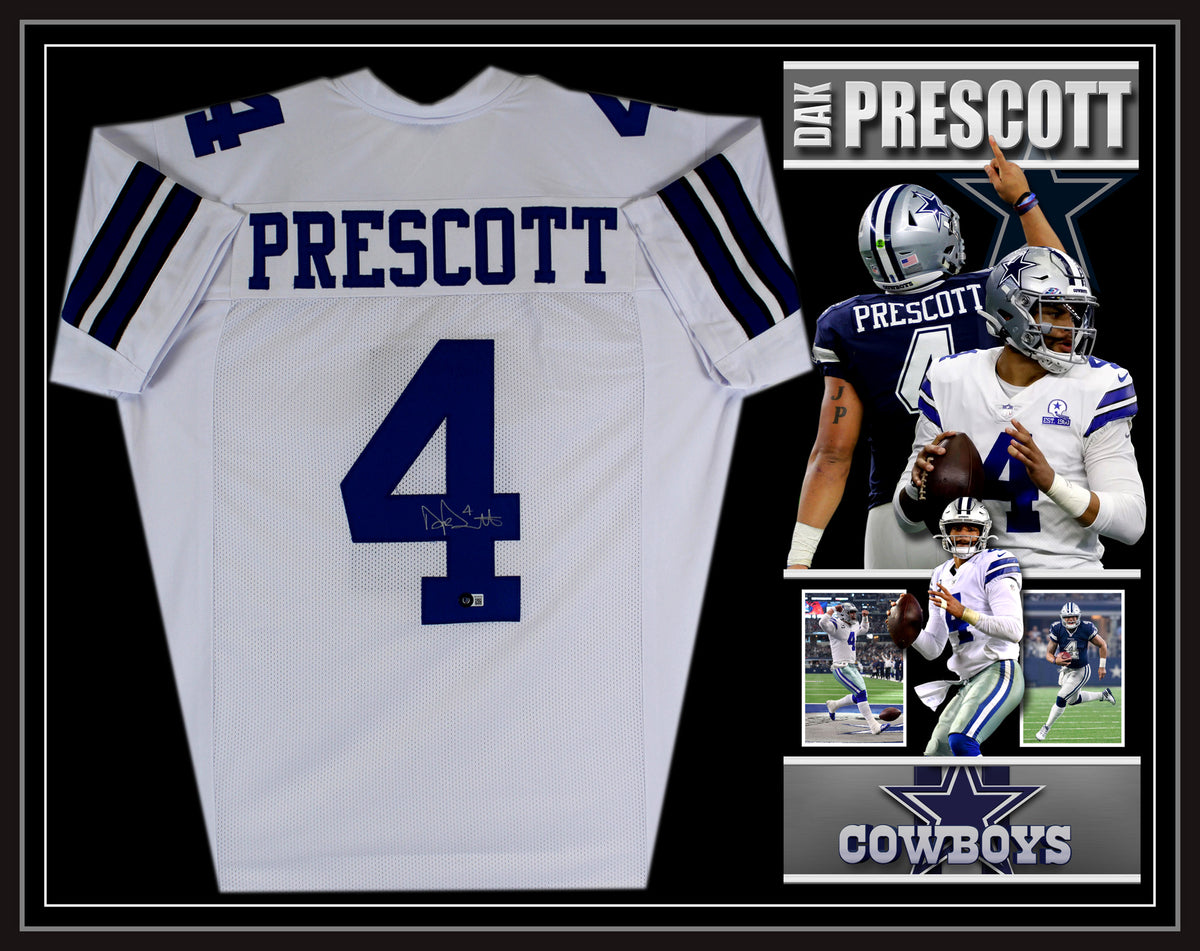 Dak Prescott Autographed White Dallas Jersey - Beautifully Matted and  Framed - Hand Signed By Dak Prescott and Certified Authentic by Beckett 