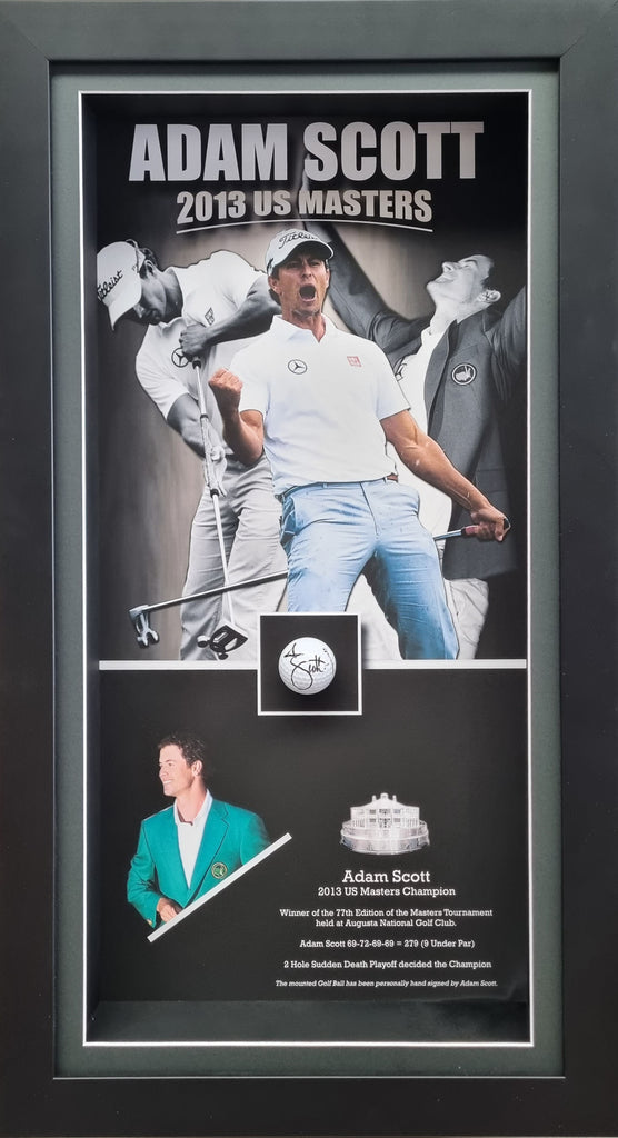 Adam Scott 2013 US Masters Signed & Framed Golf Ball Certificate of Authenticity