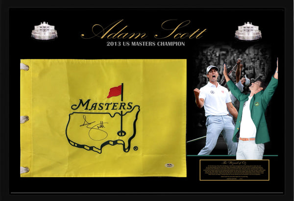 ADAM SCOTT 2013 US MASTERS CHAMPION PIN FLAG SIGNED & FRAMED PSA DNA Ltd Ed