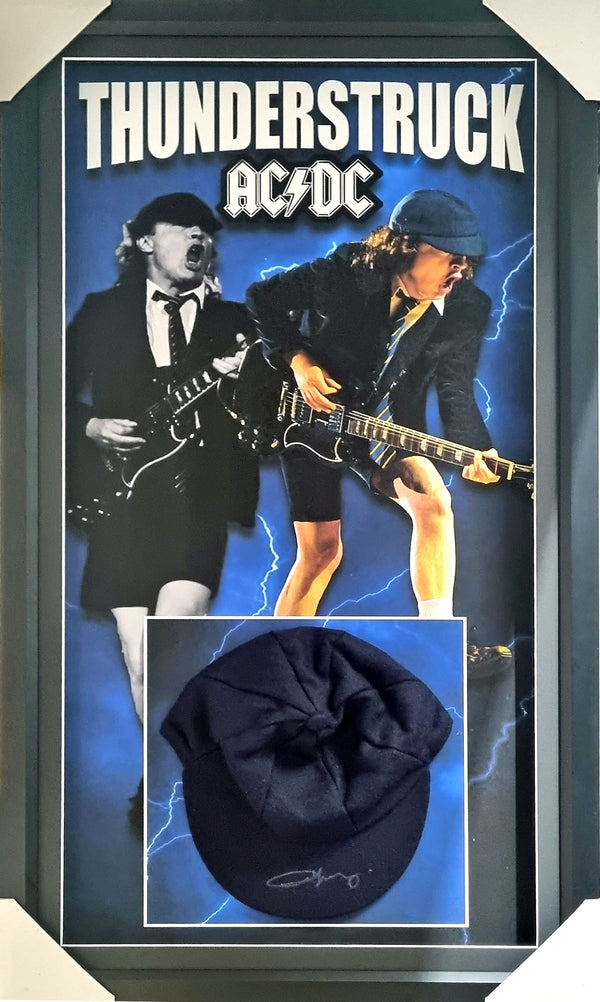 Angus Young 'Thunderstruck' ACDC Signed & Framed School Boy Cap