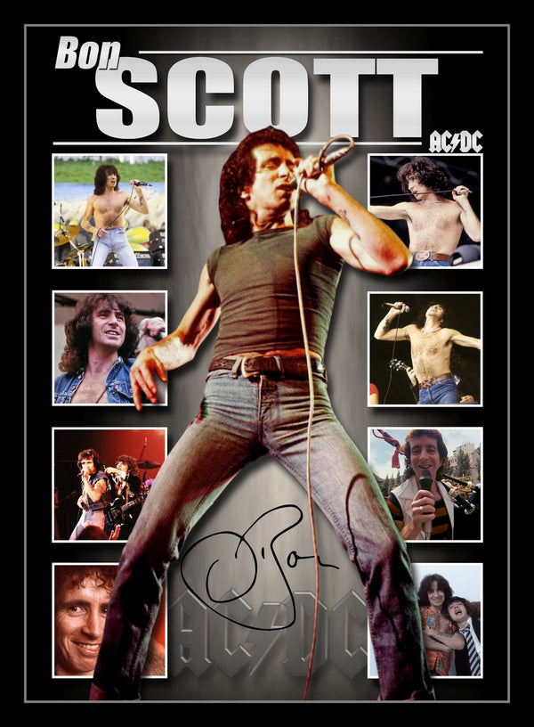 Bon Scott ACDC Signed & Framed Lithograph Memorabilia
