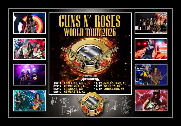 Guns N Roses 2026 Australian Tour Axl Slash Duff Signed & Framed Memorabilia