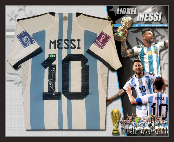 2022 Lionel Messi Argentina Signed & Framed World Cup Shirt Jersey (Beckett Witnessed)