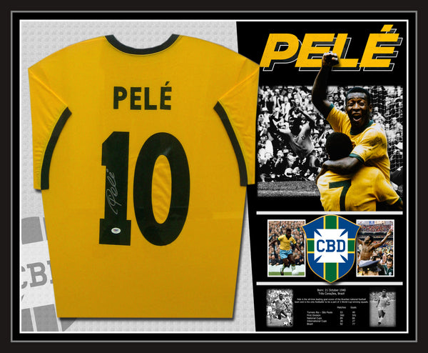 Pele Brazil Signed & Framed World Cup Shirt Jersey Memorabilia (Beckett)