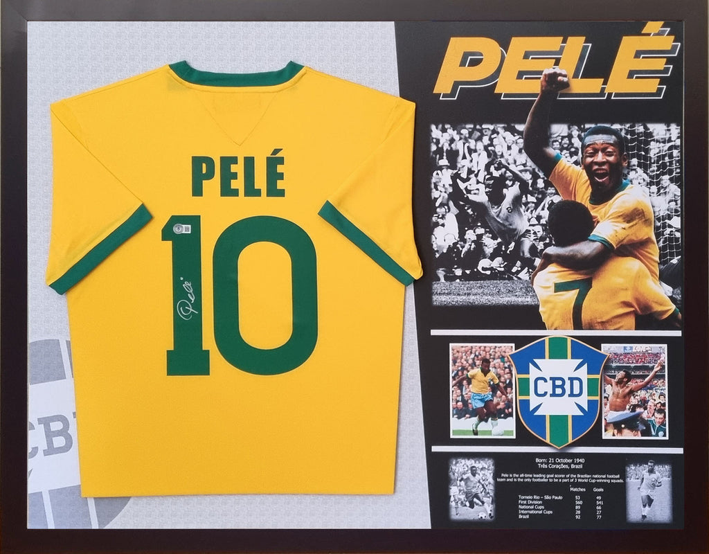 Pele Brazil Signed & Framed World Cup Shirt Jersey Memorabilia (Beckett)
