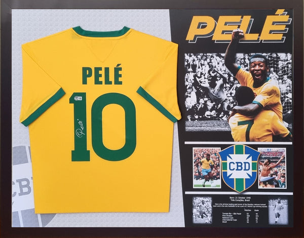 Pele Brazil Signed & Framed World Cup Shirt Jersey Memorabilia (Beckett)