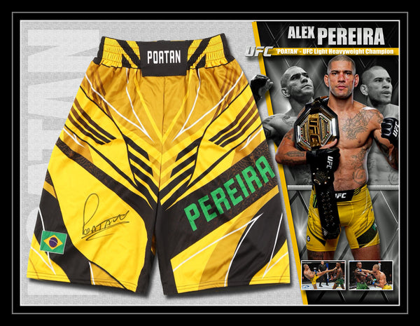 Alex 'Poatan' Pereira Signed & Framed UFC Trunks - Beckett BAS