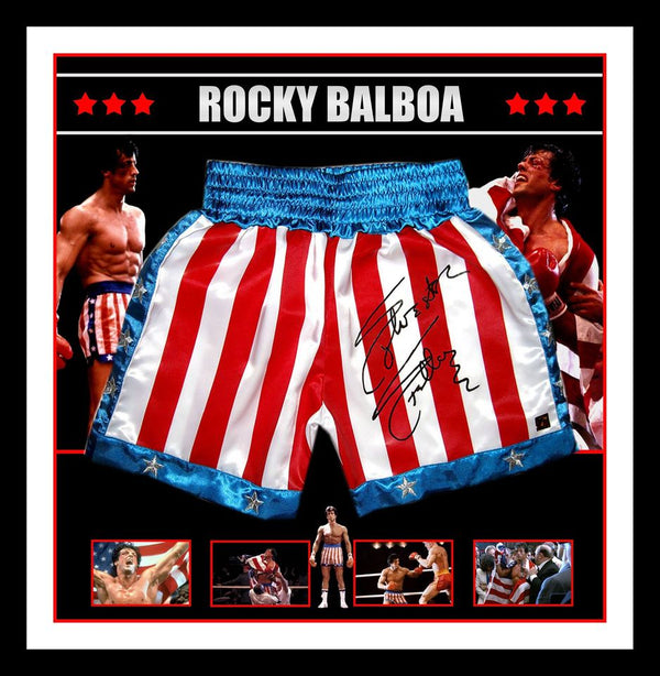 Rocky Balboa Sylvester Stallone Signed & Framed Trunks - ASI Authentication