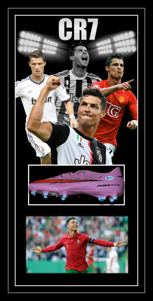 Cristiano RONALDO 'CR7' Signed & Framed Football Boot (Beckett Witnessed)