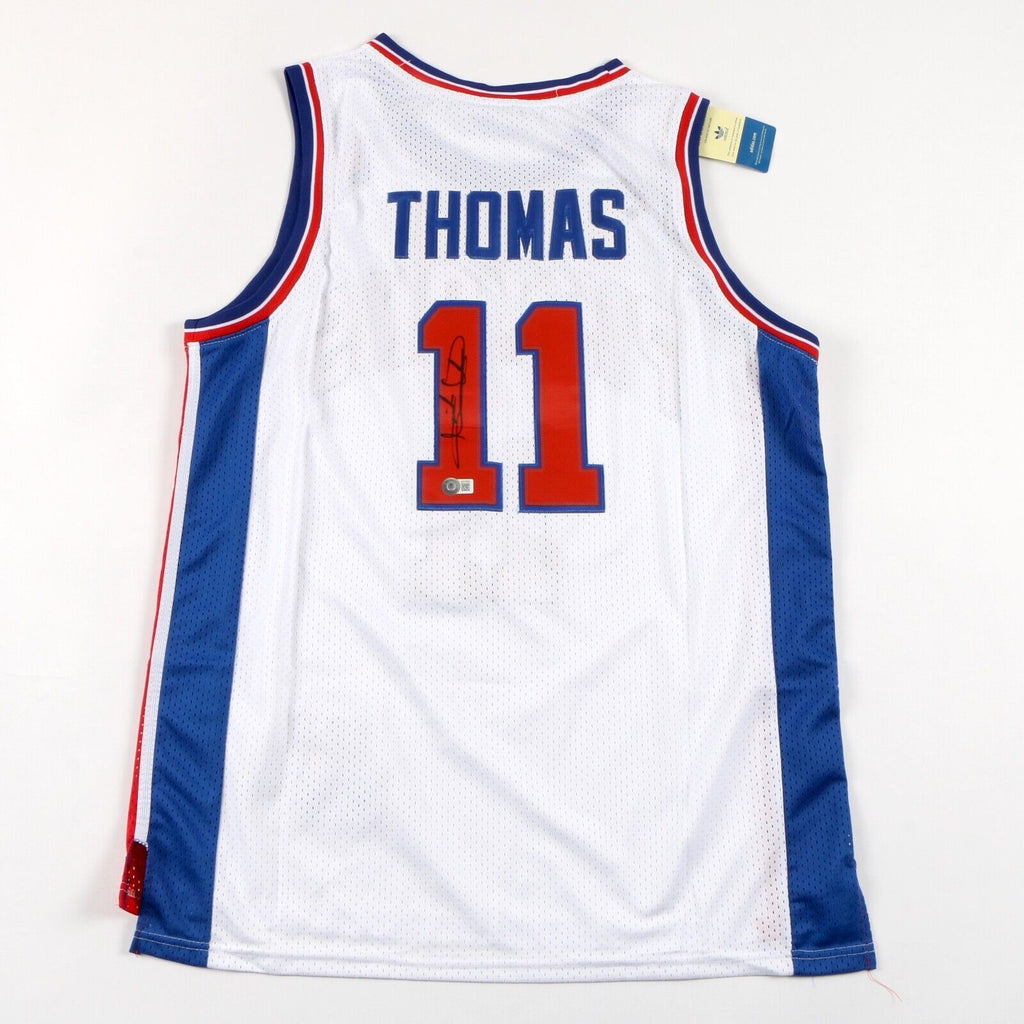 Isiah THOMAS WHITE Detroit Pistons Signed & UNFRAMED Jersey (James Spence - JSA)