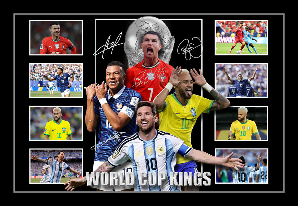 World Cup Kings Signed & Framed Memorabilia Messi Neymar Ronaldo Mbappe