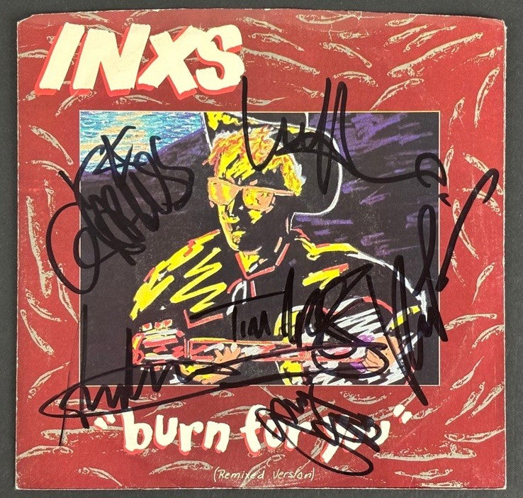 INXS 'Burn for You' Full Band 6 Sigs Signed Autograph Album Vinyl 45 RPM Beckett LOA #AE16930