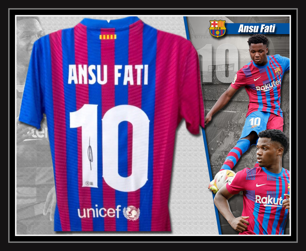 Ansu Fati Signed & Framed Barcelona Jersey (Beckett)