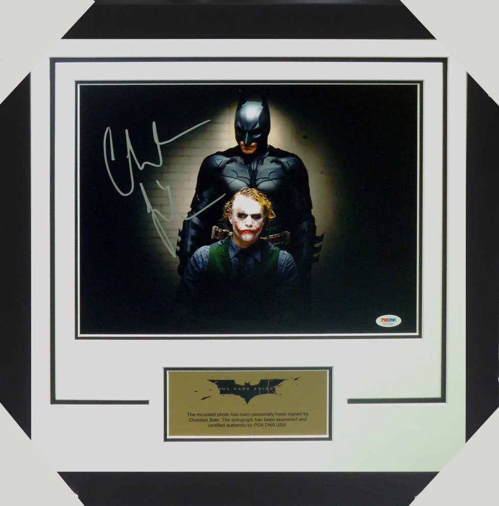 DARK KNIGHT CHRISTIAN BALE SIGNED FRAMED 11X14 INCH PHOTO Heath Ledger (PSA DNA)