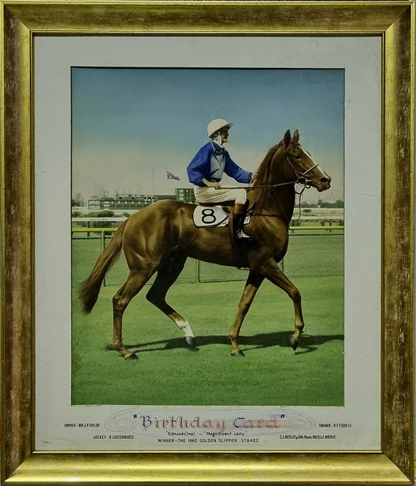 Birthday Card 1962 Golden Slipper Original Artwork presented to jockey Roy Greenwood