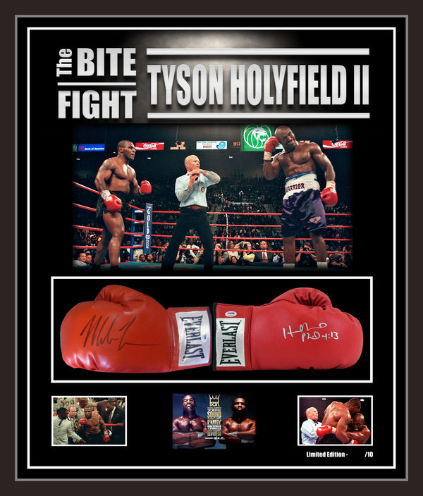 The Bite Fight - Tyson v Holyfield II Dual Signed Glove Limited Edition Tribute - Beckett Authentication