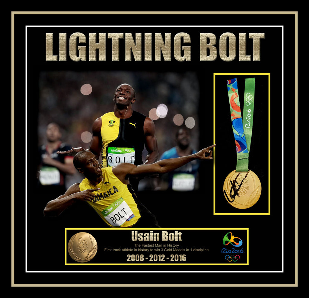 Usain Bolt 'Lightning Bolt' Signed RIO Olympic Framed Gold Medal - Beckett Authentication