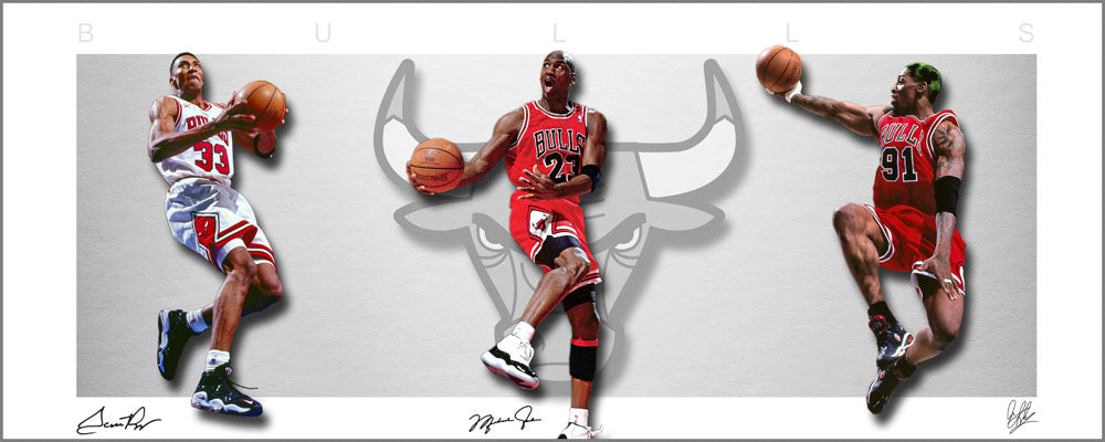 Chicago Bulls Wings style lithograph unframed - Jordan Rodman Pippen