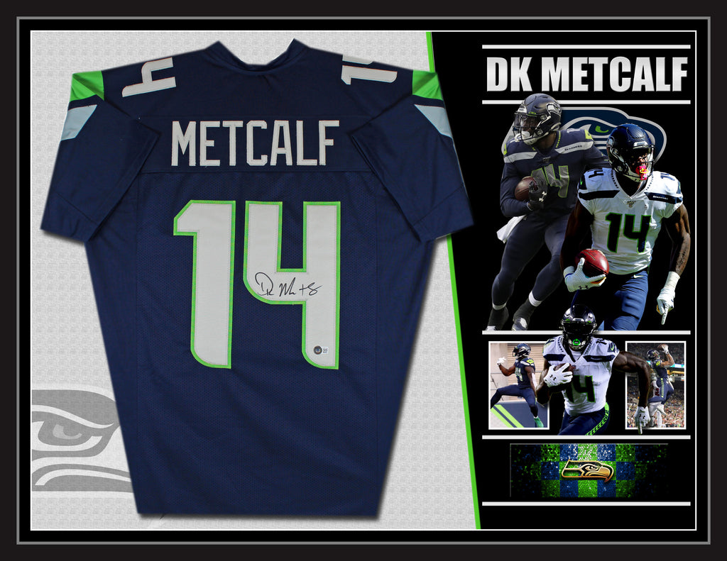DK Metcalf Seattle Seahawks Signed & Framed Custom Navy Jersey (Beckett)