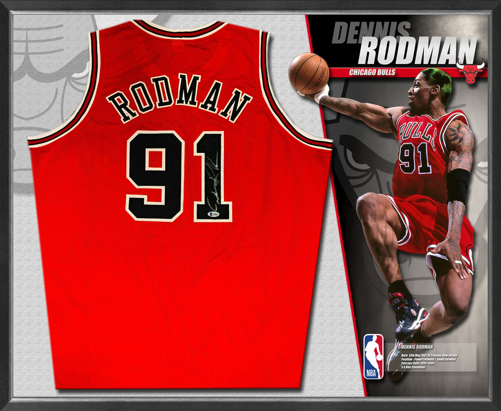 Dennis RODMAN Chicago Bulls Signed & Framed Basketball Jersey