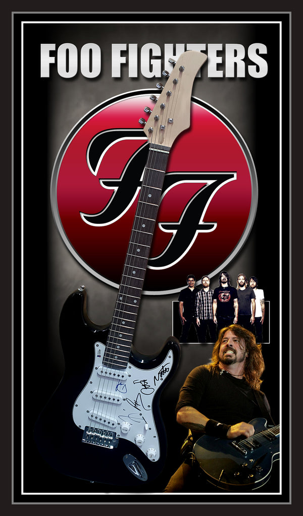 Foo Fighters Full Band Signed & Framed Guitar (Grohl Hawkins Smear Mendel Shiflett) Beckett BAS