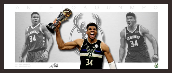Giannis Antetokounmpo Milwaukee Bucks Framed Champions Lithograph