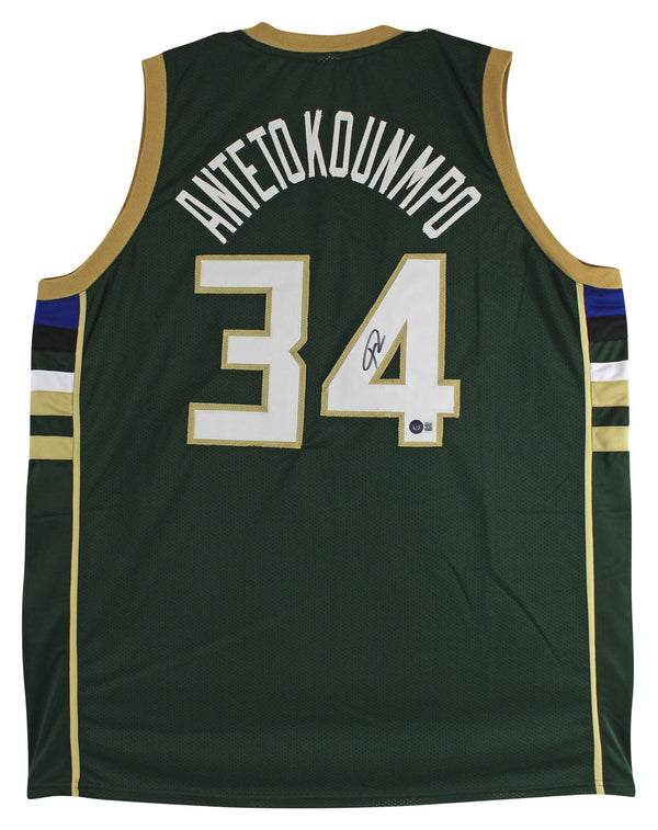 Giannis Antetokounmpo Milwaukee Bucks Signed Green Pro Style Jersey (Beckett).