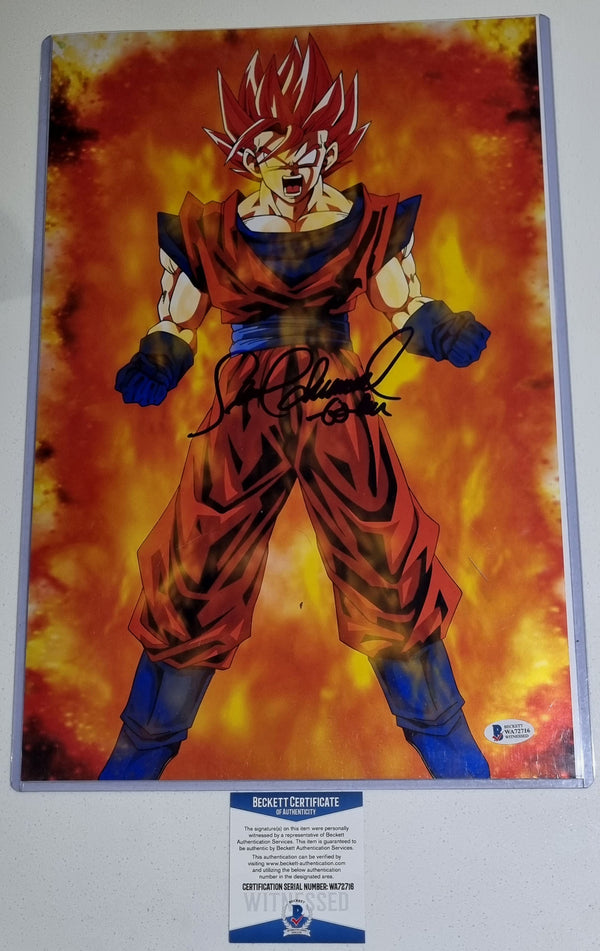 SEAN SCHEMMEL Signed GOKU 11X17 Metallic Photo DRAGON BALL DBZ (BECKETT WA72716)