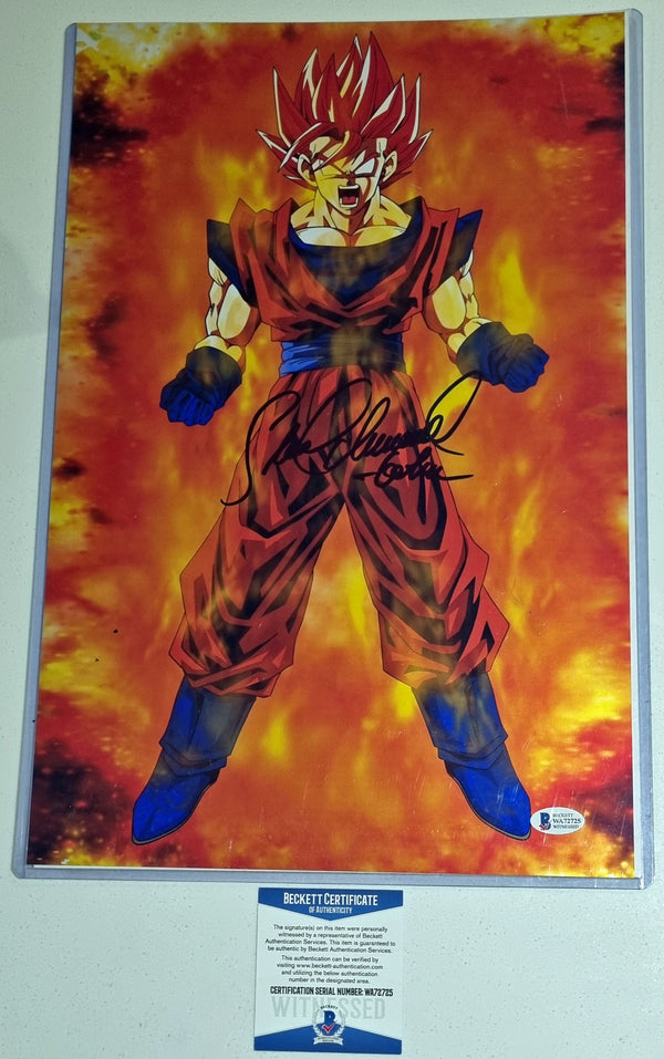 SEAN SCHEMMEL Signed GOKU 11X17 Metallic Photo DRAGON BALL DBZ (BECKETT WA72725)