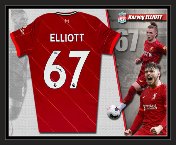 Harvey Elliott Signed & Framed Liverpool Jersey (Beckett)