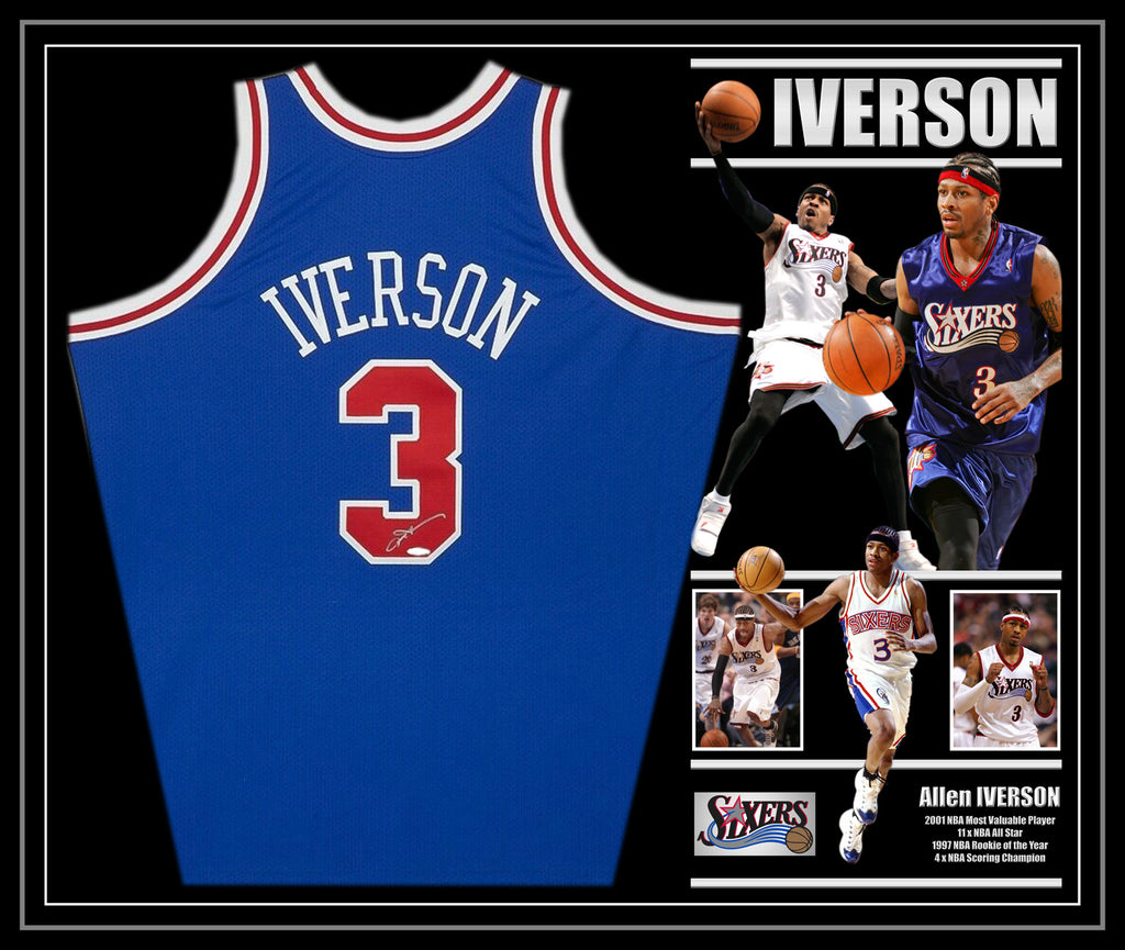 Allen IVERSON Philadelphia 76ers Signed & Framed Blue Jersey with James Spence Authentication