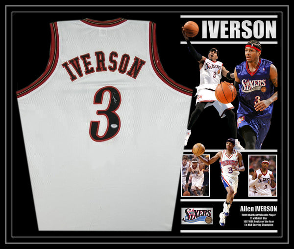 Allen IVERSON Philadelphia 76ers Signed & Framed White Jersey with James Spence Authentication