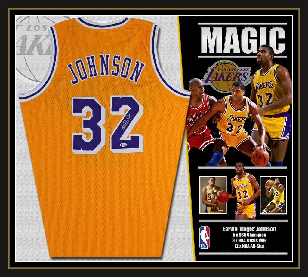 Magic Johnson LA Lakers Signed & Framed Jersey (Beckett)