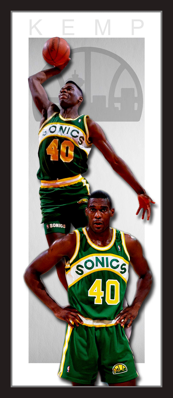 Shawn KEMP Seattle Supersonics Vertical Wings framed Lithograph