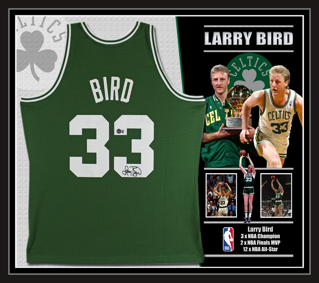 Larry Bird Boston Celtics Authentic Signed & Framed 1985 Green M&N HWC Swingman Jersey BAS Witnessed