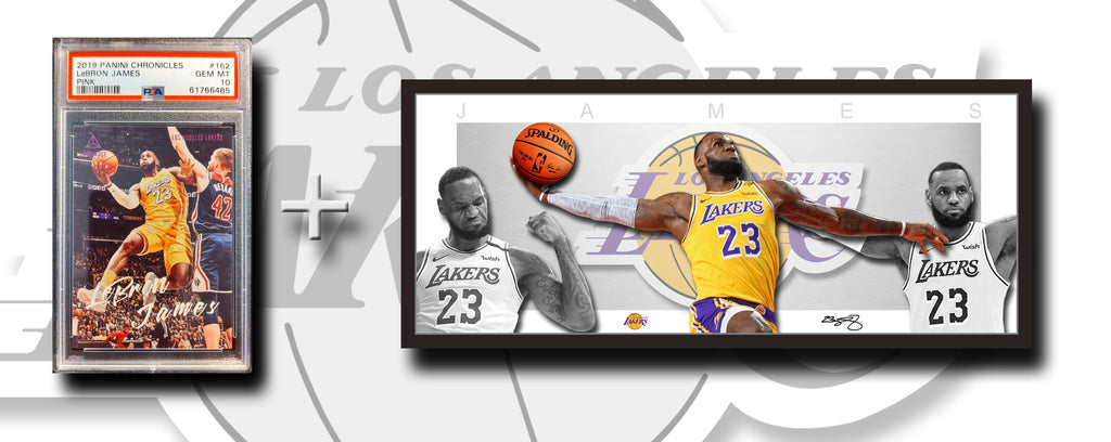 LeBron JAMES Lakers MEGA DEAL - 2019 Panini Chronicles Pink PSA Graded 10 + Wings Framed Lithograph