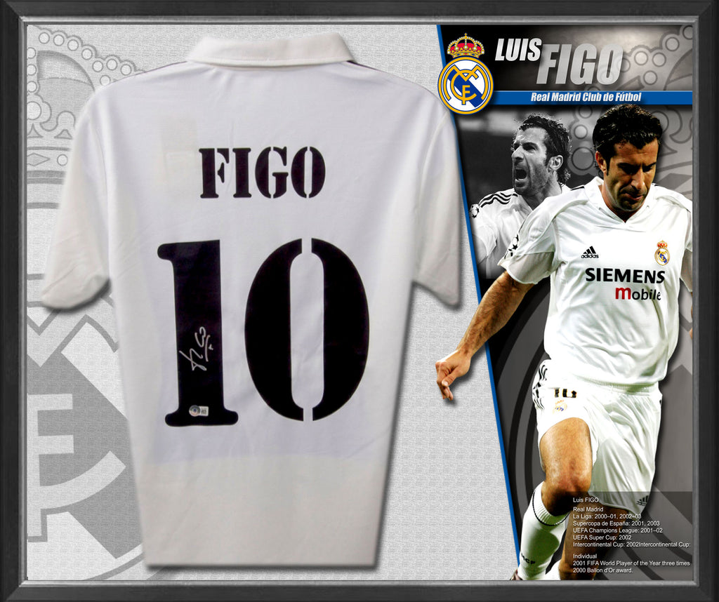Luis FIGO Signed & Framed Real Madrid Jersey (Beckett)