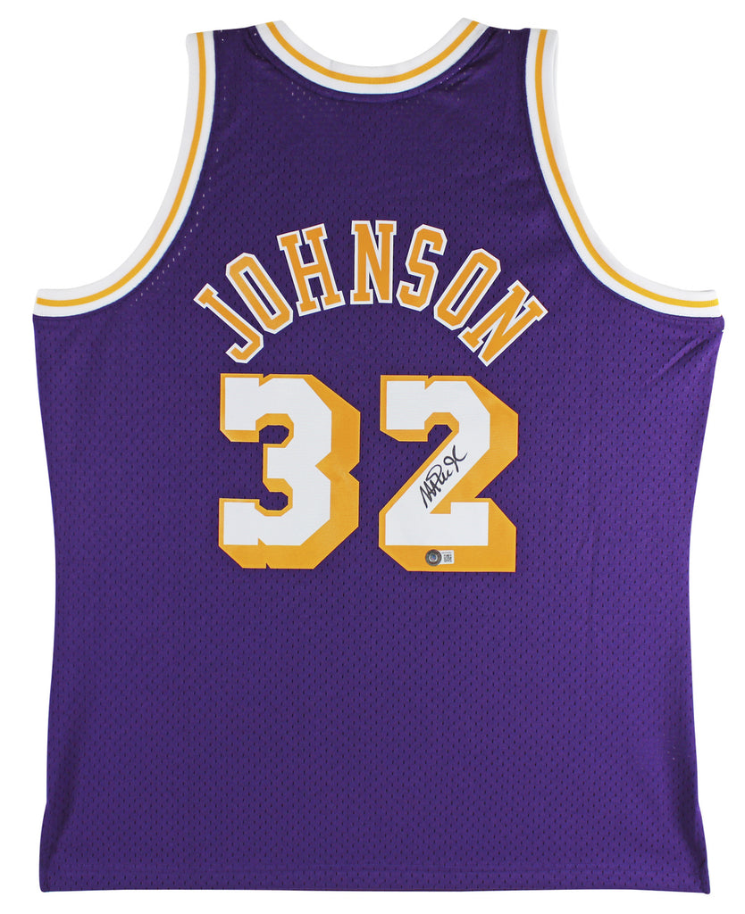 Magic Johnson LA Lakers Signed 1984-85 M&N HWC Swingman Purple Jersey BAS Witnessed