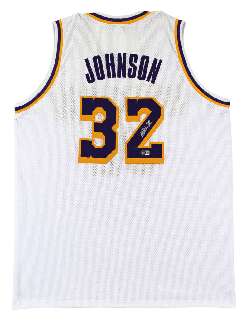 Magic Johnson Authentic Signed White Pro Style Jersey Autographed BAS Witnessed