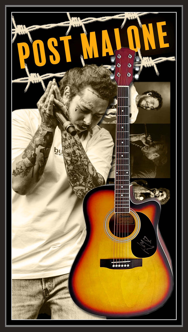 Post MALONE Signed & Framed Acoustic Guitar with Company Authentication