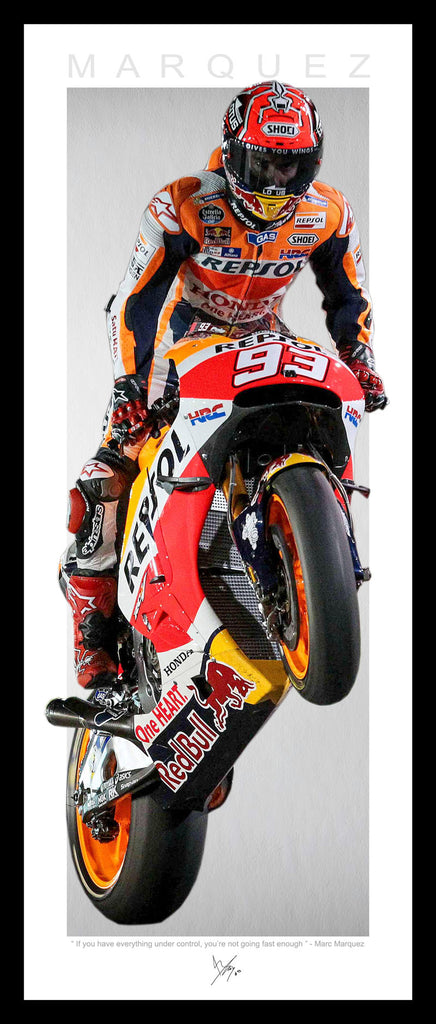 Marc MARQUEZ Vertical WINGS Wheelie Tribute FRAMED Lithograph